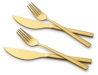 Pizzabesteckset 4-teilig Gold – 2 Messer & 2 Vorken, Edelstahl