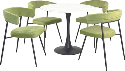Produktbild von Tischgruppe  Essgruppe 5-teilig Weiß Marmoroptik/Grün