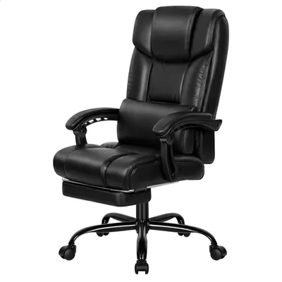 Produktbild von ALFORDSON Ergonomischer Bürostuhl, Computerstuhl mit Fußstütze, Netzstuhl mit hoher Rückenlehne, Drehstuhl mit 150°-Neigungsfunktion, Kunstleder,Schwarz