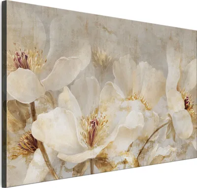 Produktbild von LUMASOUL Leinwand Bilder 90x60 cm, Leinwandbild Blumen Motiv, Wandbilder Holzrahmen und Webstuhl Wohnzimmer und Schlafzimmer, 1 teilig