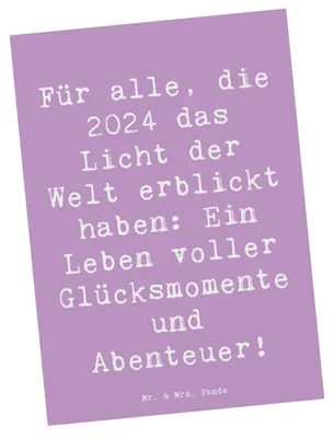 Produktbild von Mr. & Mrs. Panda Postkarte Spruch 2024 Geburtstag Glücksmomente - Lavendeltraum - Geschenk, Geburtstagsfeier, Geburtstagsgeschenk, Ansichtskarten, Neugeborene, Postkarten
