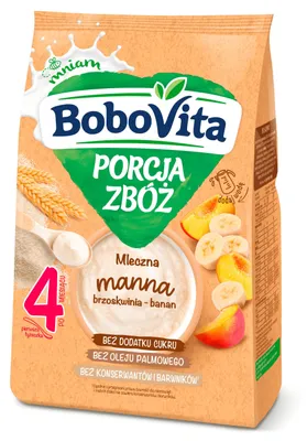 Image de Semoule de blé avec bananes et pêches pour enfants Bobovita après 4 mois 210 g