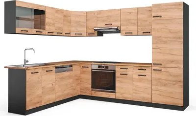 Produktbild von Eckküche Vicco R-Line Goldkraft Eiche/Anthrazit 287 x 60 cm , AP Eiche, Model 43335
