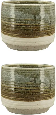Produktbild von 2x Blumentopf Übertopf Stone "ECOLO" grün/natur Ø8cm H7,5cm Topf Dekoration Deko