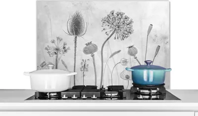 Produktbild von KitchenYeah®  Spritzschutz Küche - Küchenrückwand - Wandschutz für Herd und Spüle - Stilleben - Schwarz und weiß - Natur 90x60 - Alu-Dibond (Alternative zum Spritzschutz aus Glas) - Hitzebeständig - H