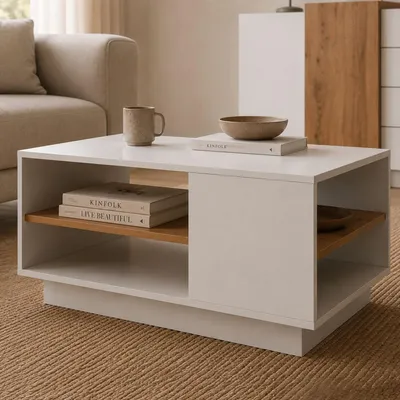 Immagine prodotto di Karada - Tavolino da Salotto, 100x46x60h cm Bianco, 2 Vani