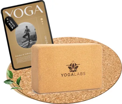 Produktbild von Naturkork Yoga-Block-Set (225 x 150 x 75 cm) aus nachhaltigen Naturkork - Hautfreundlich und antislip für Rücken-Dehnübungen und Sitzen