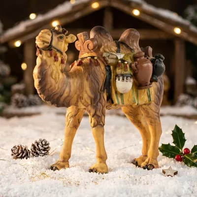 Immagine prodotto di Figura di cammello da presepe dipinta a mano con bagagli, circa 11,5 cm, T 001-16