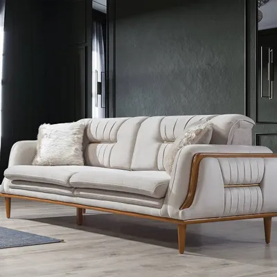 Produktbild von Modernes Weißes Luxus Sofa Dreisitzer Wohnzimmer Couch 3-Sitzer Holz