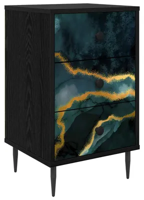 Immagine prodotto di Tavolino da notte WIJHE, colore nero, aspetto legno di quercia, dimensioni 36 x 33 x 61 cm