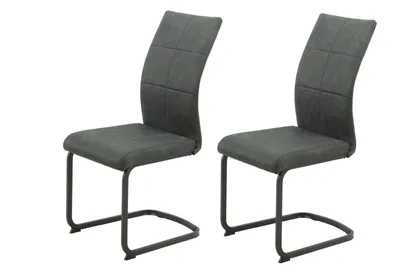 Produktbild von Hela Tische, 2er Set Freischwinger, Esszimmerstuhl Melanie, Bezug Microfaser Anthrazit, Flachrohr Gestell, Lehne mit Steppung, 120kg belastbar