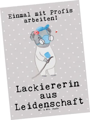 Produktbild von Mr. & Mrs. Panda Postkarte Lackiererin Leidenschaft - Grau Pastell - Geschenk, Ausbildung, Witzig, Spruch, Gesellenprüfung, Ansichtskarten, Postkarten, Lustig, Grußkarte