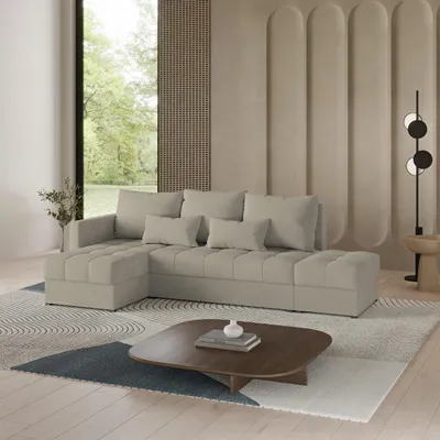 Produktbild von Masseno Ecksofa LUMARI L-S mit Schlaffunktion L-Form, Sofa mit Bettkasten, Wohnzimmersofa, Couch, Soffa, Bettsofa, Couchgarnitur- Beige, PAROS 02