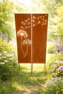 Produktbild von Sichtschutz-Tafeln Edelrost, 2-teilig Gartendekoration aus Eisen Gartendeko Schild