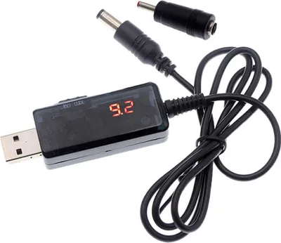 Image de Câble convertisseur USB Step-up 5V vers 9V/12V avec indicateur de tension - Câble d'alimentation DC avec connecteur 5.5x2.1mm & 3.5x1.35mm pour routeurs, ventilateurs, LEDs
