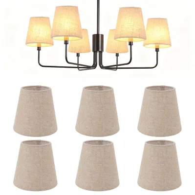 6er Set Lampenschirme, Clip-On, Leinen, für E14, 9,3/14 cm