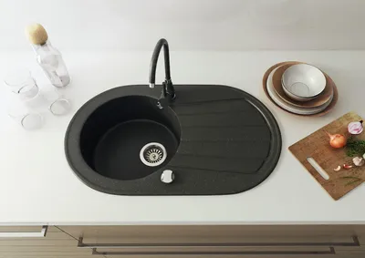 Produktbild von Cleo Küchenspüle Spüle Einbauspüle Granitspüle Spülbecken 78x46,5 cm mit Abtropffläche inkl. Siphon & Drehexzenter Kratzfest, hitzebeständig & für 45 cm Unterschränke Schwarz Gesprenkelt