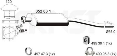 Produktbild von ERNST 352031 Mittelschalldämpfer Schalldämpfer passend für MERCEDES-BENZ C-Klasse Limousine (W203) C-Klasse T-modell (S203)