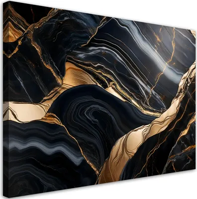 Produktbild von Leinwandbild Marmor Schwarz mit Gold 90x60 Feeby Schwarz bild für die wand bereit zum aufhängen