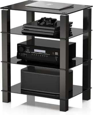 Productafbeelding van Rack HiFi plank audiokast glas en aluminium 600x455x770mm AS406002GB