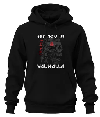 Obrázek produktu pro Viking Skull Runes Mjölnir Nordic Uni mikina s kapucí, černá, M