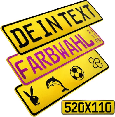 Produktbild von 1 Stück Kennzeichen Gelb 52cm x 11cm mit Wunschtext FUN Kennzeichen Funschild
