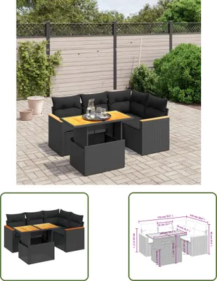 Produktbild von The Living Store 5-tlg. Garten-Sofagarnitur mit Kissen Schwarz Poly Rattan
