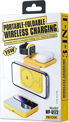 Image de WEKOME WP-U172 - Chargeur sans fil 3 en 1 avec MagSafe pour iPhone, Apple Watch et AirPods + miroir (jaune)