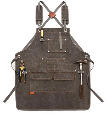 Obrázek produktu pro Plátěná pracovní zástěra, odolná zástěra s kapsami, unisex, nastavitelné ramenní popruhy.