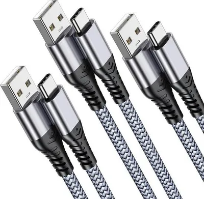 Zdjęcie produktu dla Kabel USB-C – czarny – 1 m + 2 m + 2 m – nylonowy, szybkie ładowanie – do smartfonów i tabletów