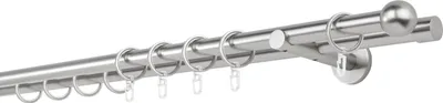 Produktbild von Gardinenstange auf Maß 20mm Ball 2-lauf Wandträger 12cm Farbe: Edelstahl-Optik, Größe: 310cm
