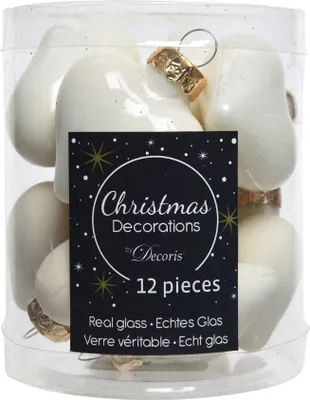 Produktbild von Christbaumschmuck Herzen 4cm Glas 12 Stück - Wollweiß