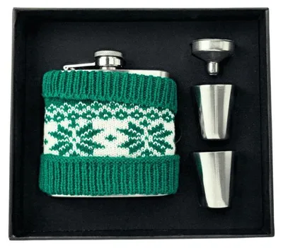 Produktbild von Angelo Flachmann Geschenkset Metall mit grüner Stoffhülle, 180ml, 3-teilig