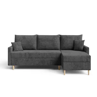 Produktbild von EZIMPAZ Ecksofa AMERO L-Form mit Schlaffunktion und Bettkasten, Cordstoff Couch, Skandinavisch, Grau POSO 60