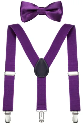 Produktbild von DonDon Jungen Hosenträger Fliegen Set violett elastisch und längenverstellbar für Kinder von 1 - 8 Jahre