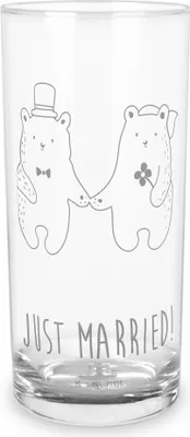 Produktbild von Mr. & Mrs. Panda Glas Bär Heirat 400 ml - Transparent - Geschenk, Tumbler, Cocktailglas, Trinkglas, Teddy, Glasbecher, Wasserglas