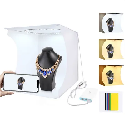 Produktbild von 32.7cm fotobox zum fotografieren Light Box Faltbarer fotostudio lichtbox produktfotografie photobox mit 6 PVC-hintergründen
