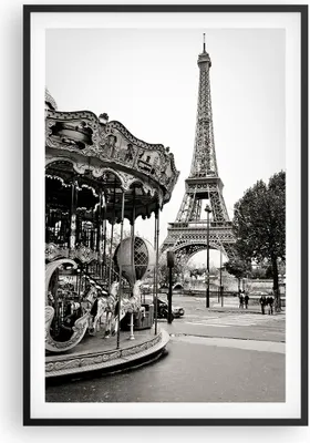 Produktbild von Gerahmtes Poster - Schwarzer Rahmen - Karussell Turm Eiffel - 61x91,5 cm - Wand Bild - Wanddeko - Wandbilder - Kunstposter - Wandposter - Bilderrahmen - Bilder - Kunstdruck - P2BPA61x91-5145