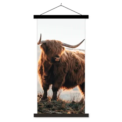 Produktbild von MuchoWow® Textilposter Schottische Highlander - Tiere - Ländlich - Landschaft - Kuh - Natur 60x120 cm mit schwarzem Rahmen - Magnete