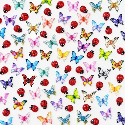 Imagen del producto de Juego de mini figuras, 200 unidades, con temática de mariposas y mariquitas, para decoración en miniatura