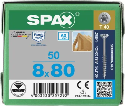 Produktbild von SPAX A2 SEKO T-STAR+ T40 TG 4CUT 8 x 80 50 Stk