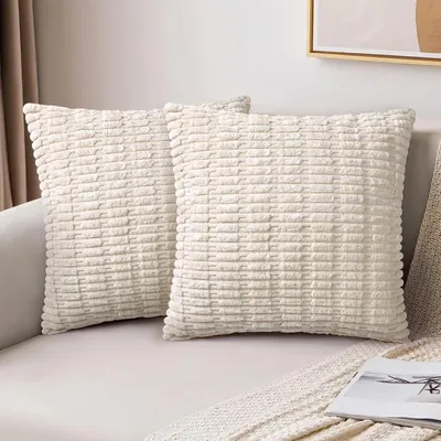 Produktbild von Cordbezüge für Kissen, 45 x 45 cm, Set aus 2, super weich, beige, dekorative, moderne Kissenbezüge, weiche Kissenbezüge für den Hausgebrauch, Frühling