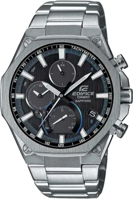 A close-up studio shot of a men's Casio Edifice watch.