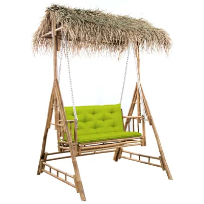 Produktbild von Hollywoodschaukel mit Palmblättern und Kissen 202 cm Bambus