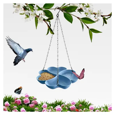 Produktbild von Futterspender für Wildvögel in Blütenblattform mit Wasserschale für Kolibris, zum Aufhängen für Balkon, Garten und Terrasse