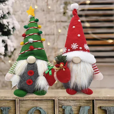 Productafbeelding van Kerstkabouter pluche - Rood en groen - 2 stuks - 31 cm - Tafeldecoratie