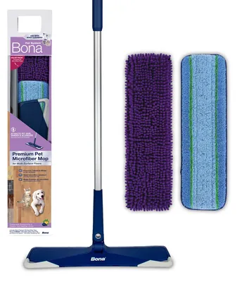 Immagine prodotto di Mocio telescopico Bona Pet System Premium, ausilio per la pulizia dei pavimenti per famiglie con animali domestici, inclusi due pad in microfibra