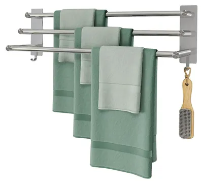 Obrázek produktu pro Omgoods – Držák ručníků bez vrtání – 60 cm, s 3 tyčemi a 2 háčky