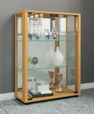 Produktbild von VCM Holz Glas Vitrine Sammel Glasvitrine Schaukasten Standvitrine Sintalo Spiegel Buche