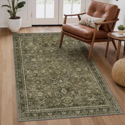 Obrázok produktu pre Umývateľný koberec do obývačky, 160x230 cm, hnedý, vintage štýl, protišmykový, možné prať v práčke